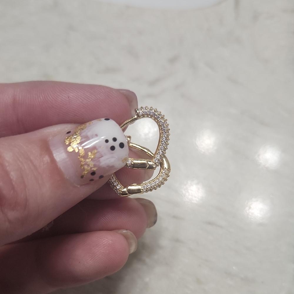 K 925 Gold Crystal Pave Heart Hoop Earrings - Women Jewelry